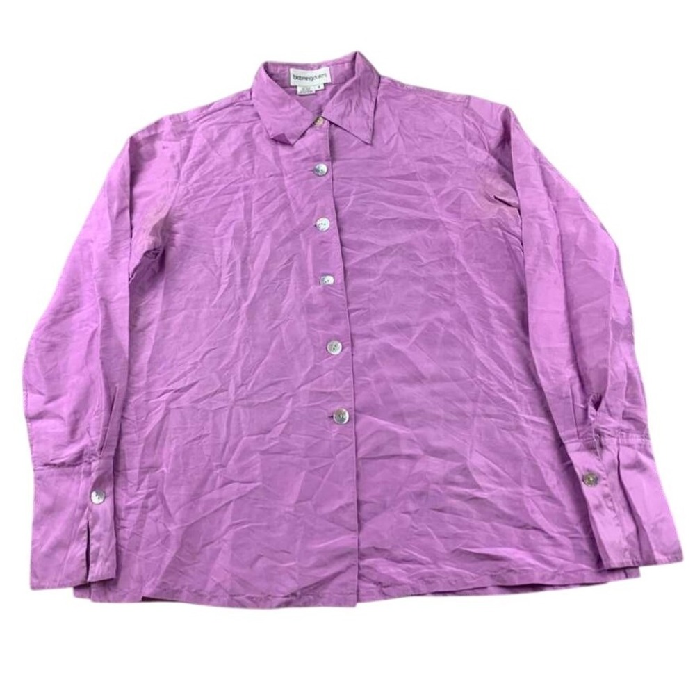 Vintage Bloomingdales 100% Silk Button Down Shirt Women‎ Sz 8 Purple Long Sleeve